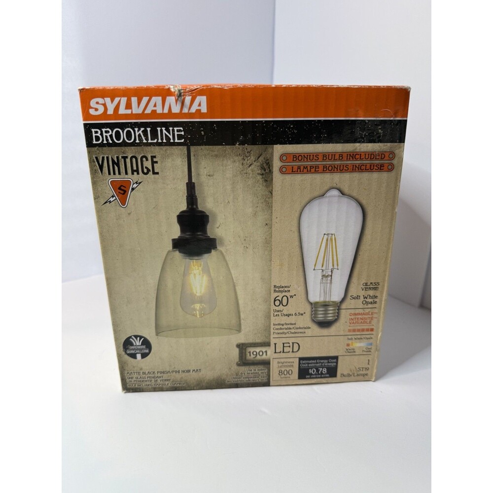 Sylvania BROOKLINE Bell Pendant LED Light Vintage-Look Antique Matte Black NIB